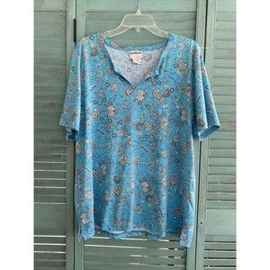 BonWorth Women's Blouse Shirt ~ Sz M ~ Short Sleeve ~ Blue ~ Floral